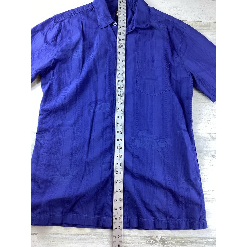 Harley Davidson Blue SS Mens Med Tone-on-Tone Motorcyle Graphics Button Up - Picture 11 of 12